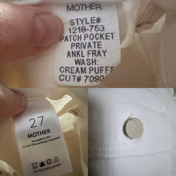 MOTHER Denim Patch Pocket Private Ankle Fray in Cream Puffs White Porkchop Wide - Picture 14 of 16